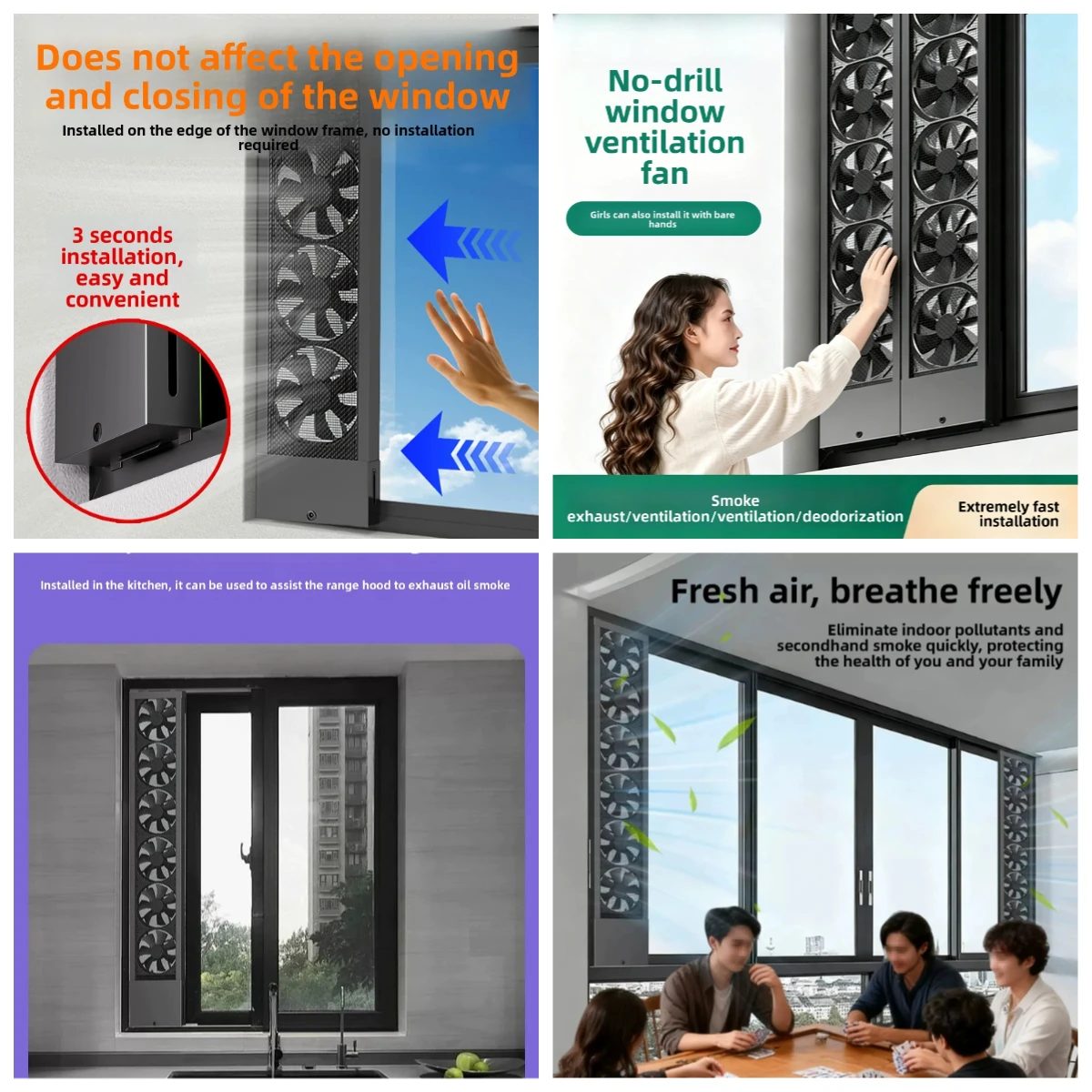 No Drill Window Ventilation Fan Easy Installation Household Smoke Exhaust Deodorization Vent Fan For Kitchen Bathroom Bedroom