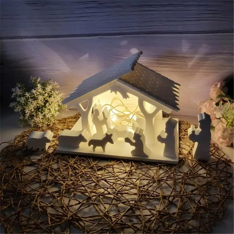 

N2UE Nativity House Ornament Mold Flexible Silicone Tabletop Decoration Mold Jewelry Tool Living Room Embellishment Mould