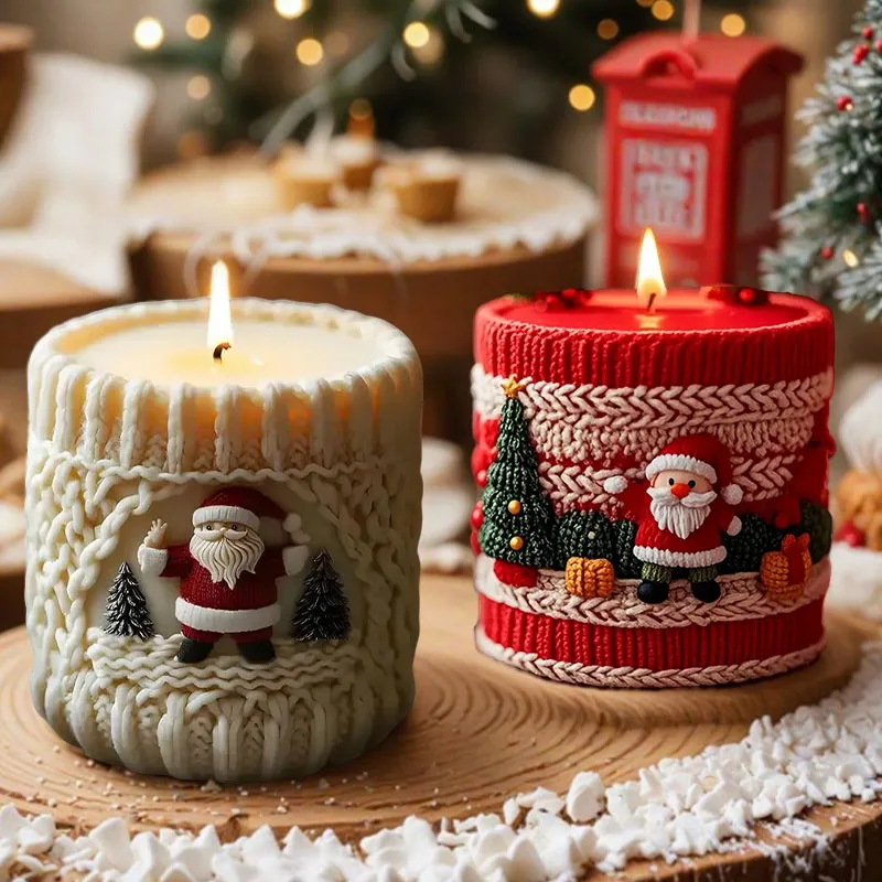Santa embossed cylinder candle mold, exquisite Santa Claus carving, high temperature resistant and easy to release silicone mold