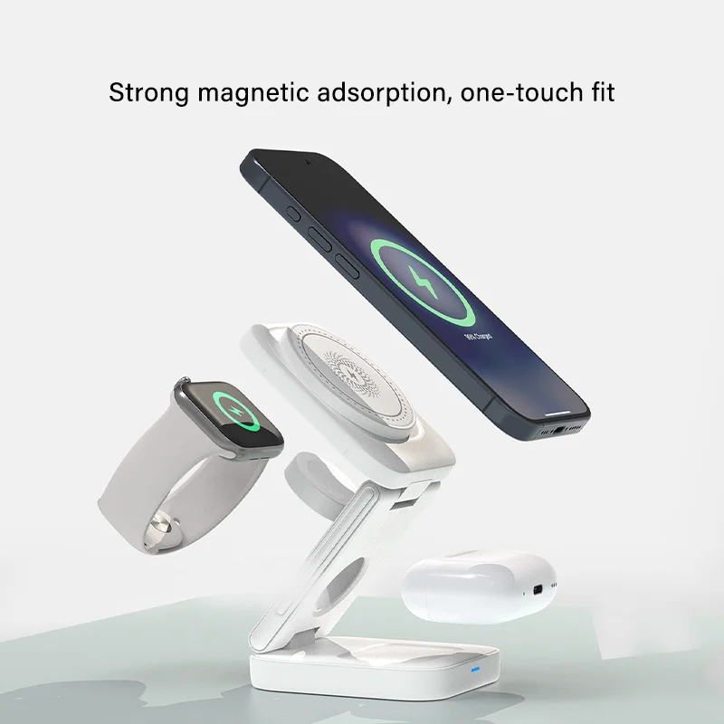 3 In 1 Magnetic Wireless Charger Pad Stand Foldable for iPhone 15 14 13 12 11 Apple Watch AirPods 15W Fast Charging Dock Station