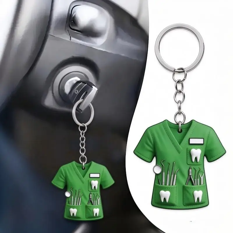 Acrylic Nurse Uniform Keychain 2D Flat Fashion Design Keyring for Nursing School Student Graduation Gift