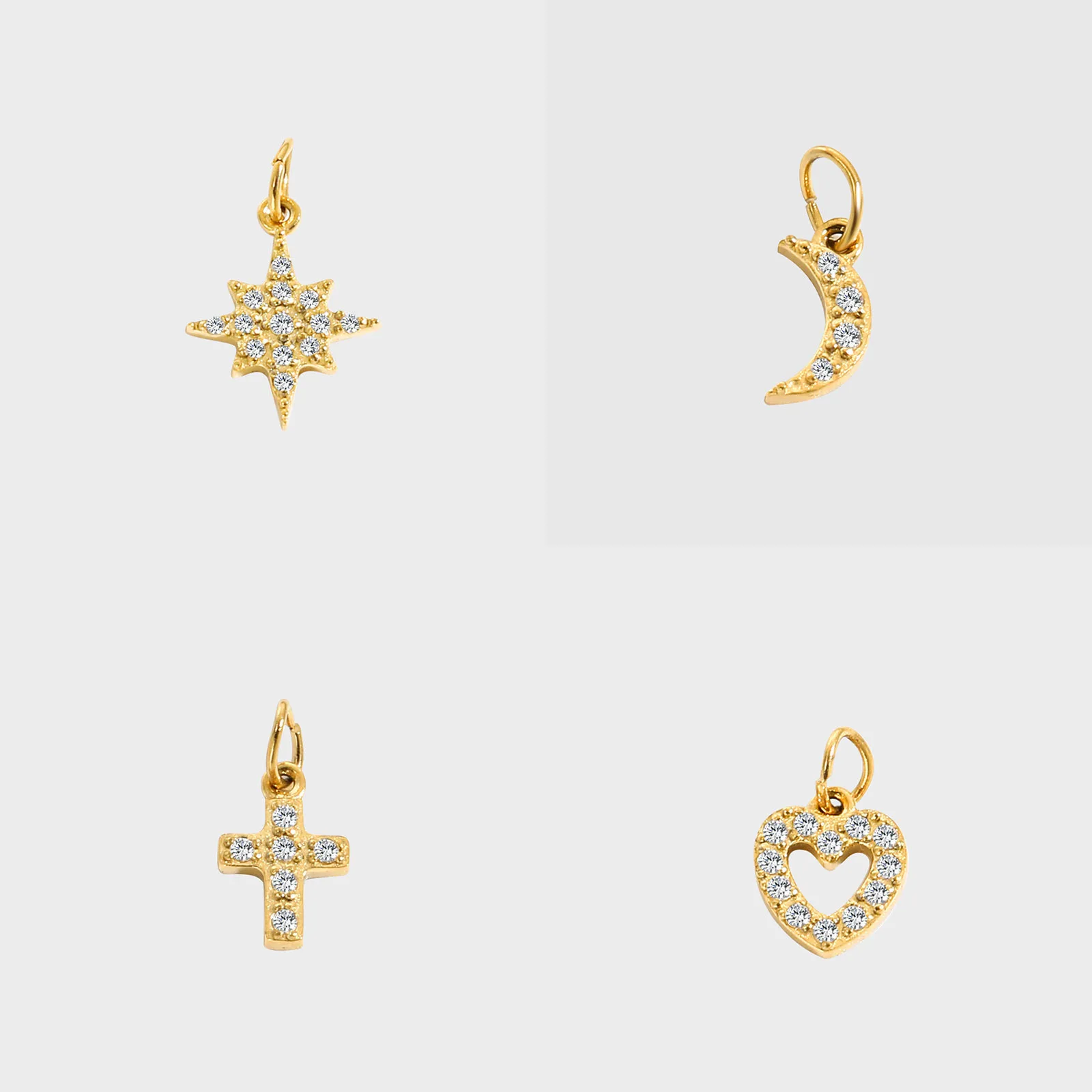 316 Edelstahl-Herz-, Mond- und Kreuz-Anhänger mit eingelassenen Strasssteinen für die Schmuckherstellung, DIY-Halsketten-Zubehör, 8 mm Durchmesser, 1 Stück. – Detail 1