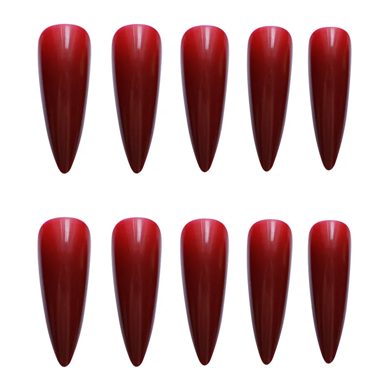 24pcs/set Stiletto Extra Long Pointed Head Glossy Press on Nails Wearable Full Cover False Nail Gradient Wine Red Fake Nail Tips