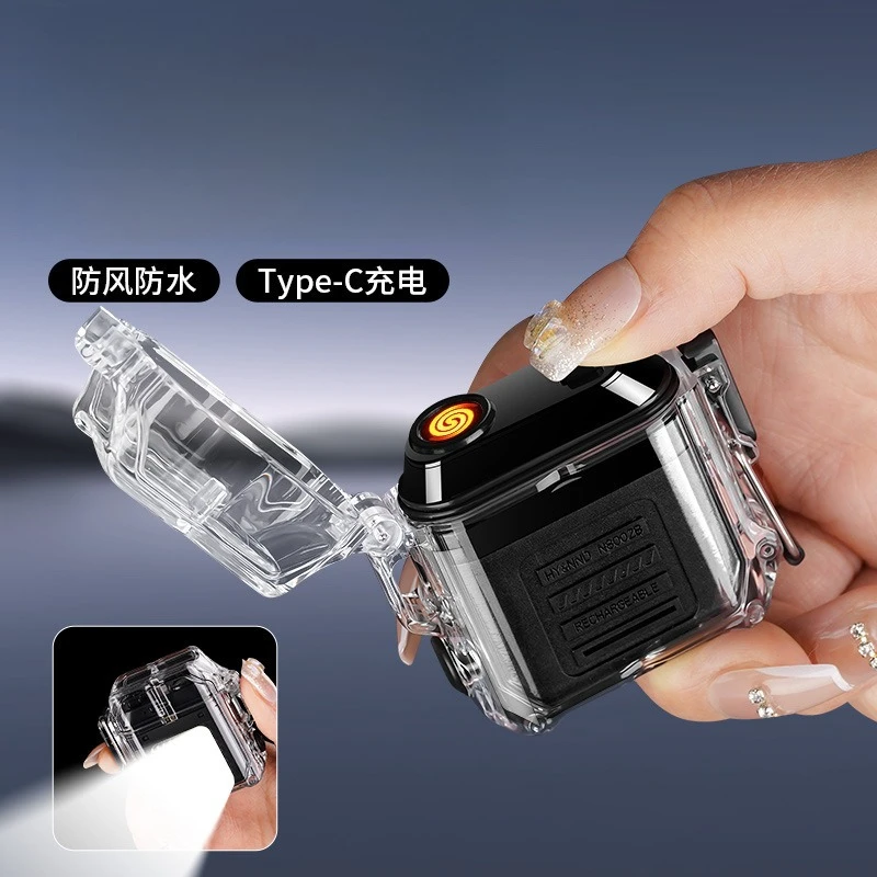 

Outdoor Waterproof Strip with Three Levels of Lighting Cigarette Lighter Battery Display Charging Transparent Lighter