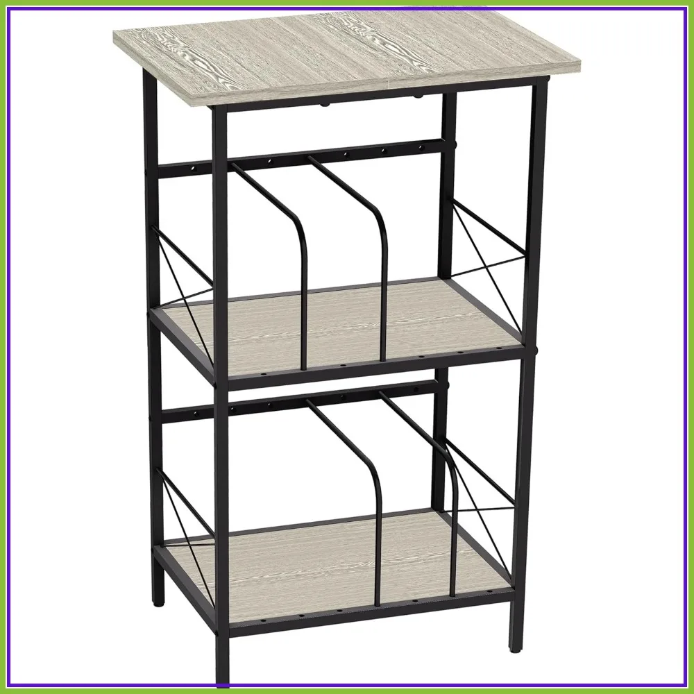 

Record Player Stand with 4 Adjustable Dividers, Holds 200 Vinyl LPs, 3-Tier End Table, Multi-Functional, Grey