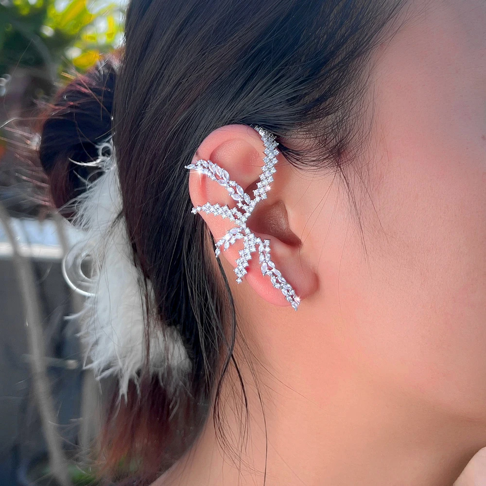 CWWZircons Geometrische glänzende Zirkonia Luxus Statement große lange Ohrklemmen-Ohrringe für Damen Hochzeit Party Großhandel E1131 – Detail 6