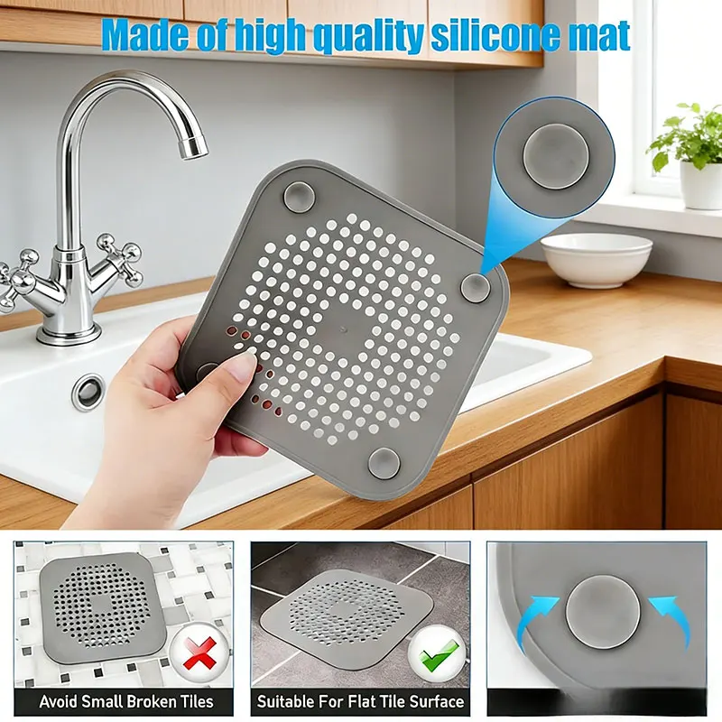 

Silicone Sink Strainer with Suction Cups – Anti-Clog Drain Filter Plug for Kitchen Sink