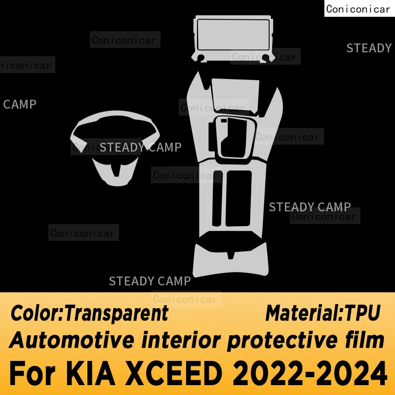 For KIA XCEED 2022-2024 Center Console Gear Panel Screen TPU Car Interior Protective Film Anti-Scratch Repair Sticker