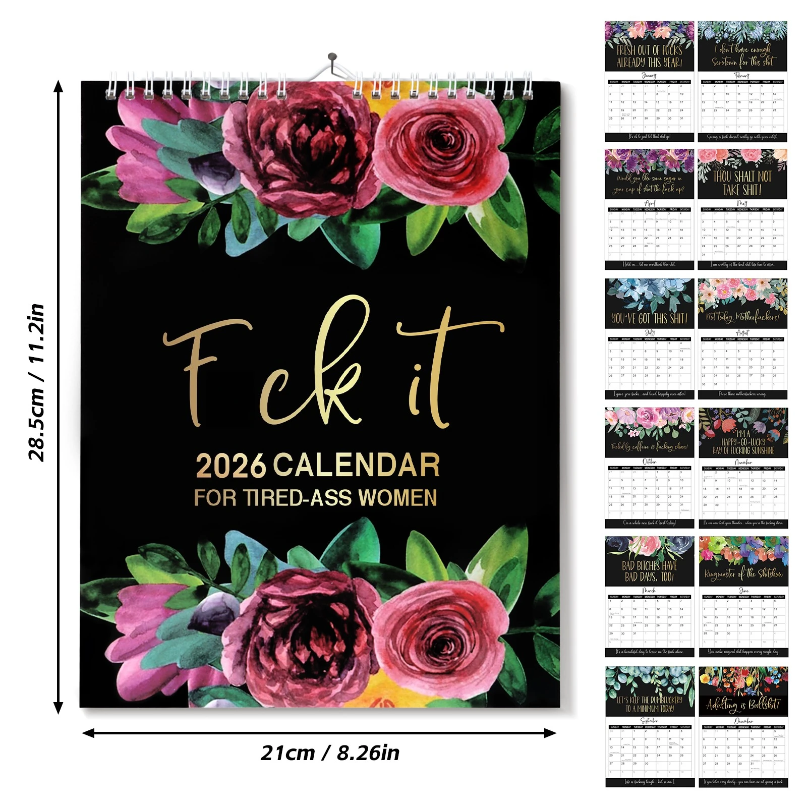 

Забавный календарь со словами на 2026 для женщин, ежемесячный планировщик, подвесной настенный календарь для дома и офиса