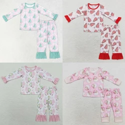 Wholesale Children Nightwear Toddler Long Sleeves Baby Girl Santa Tree Pink Set Christmas Pajamas Kids Pants Outfit Sleepwear