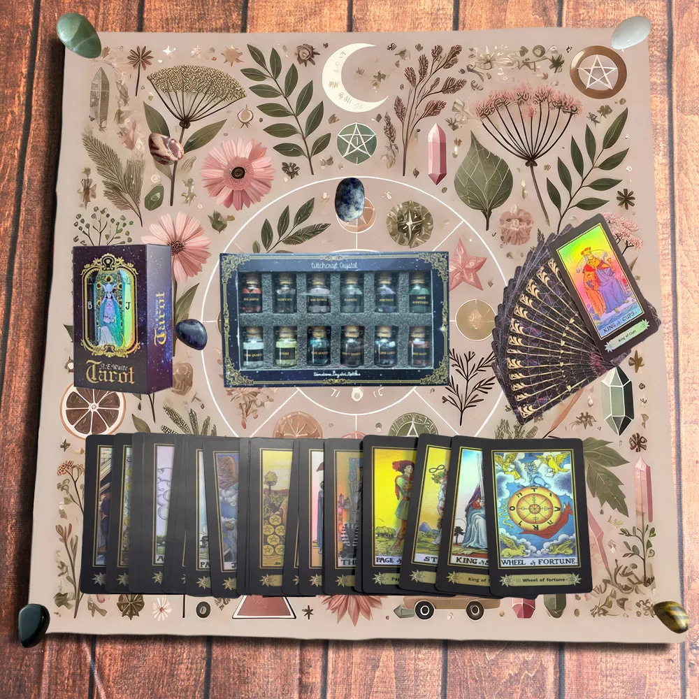 Waite Tarot Deck Set, 78‑Card Tarot Cards with Witch Moon Black Cat Altar Cloth, Divination Tarot Kit for Beginners