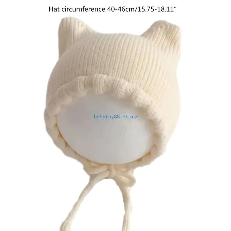 قبعة Y4UD منسوجة ناعمة للرضع، قبعة بلون موحد مع نمط الأذنين للخريف والشتاء