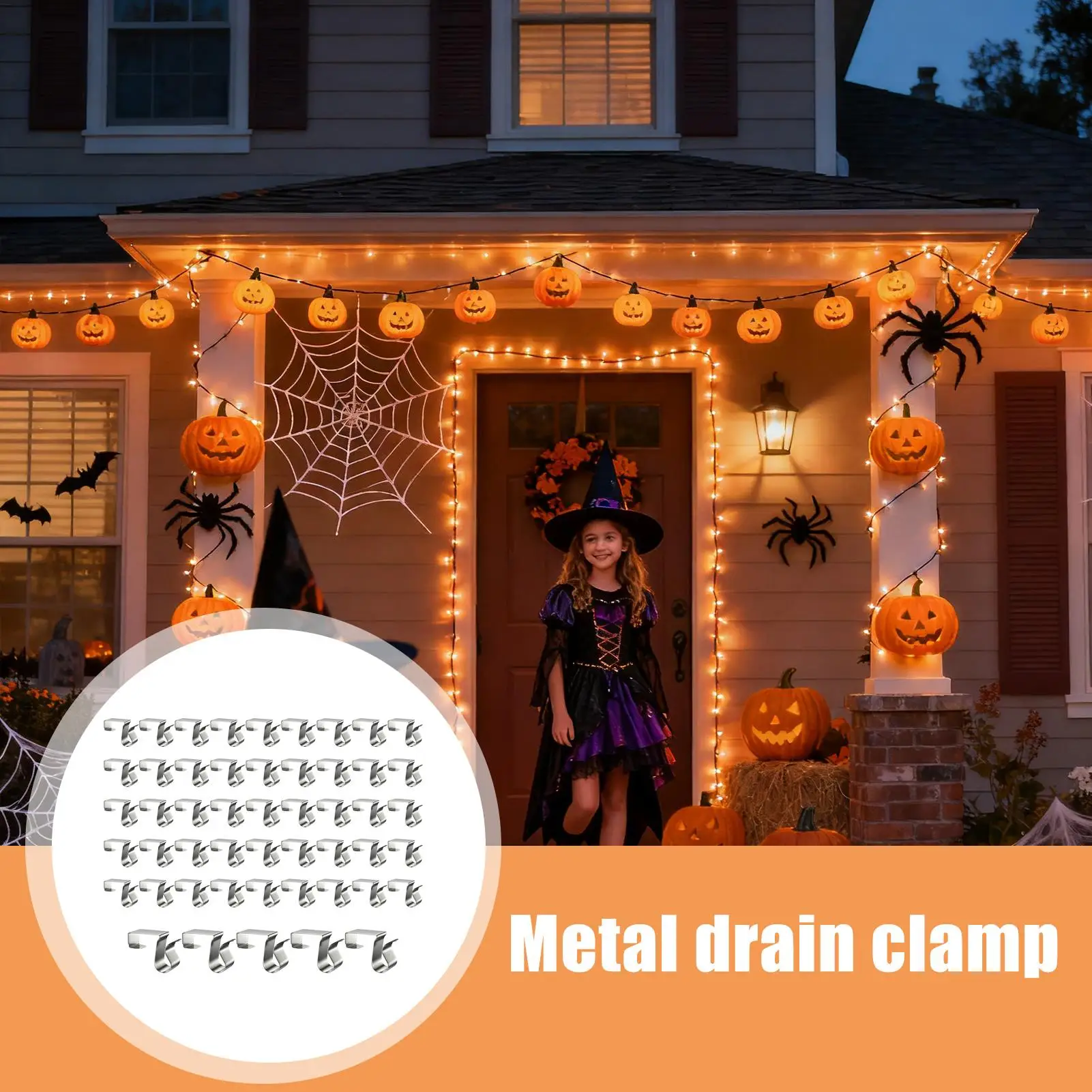 Gutter Clips Waterproof Metal Hooks 50 Pieces Outside LED Strips Clips For Lantern LED Strips Banner Sign Party Holiday Camping