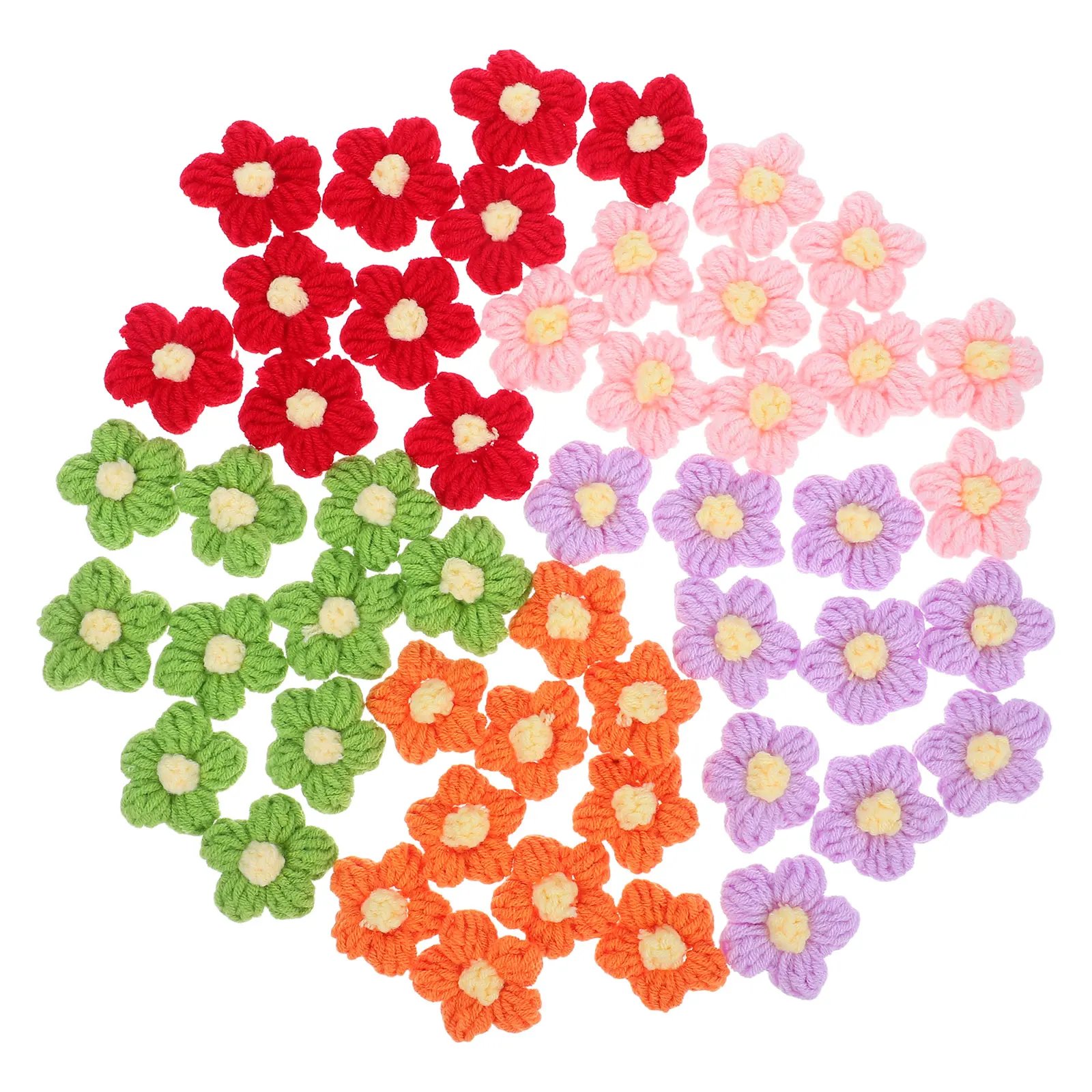 

50pcs Crochet Yarn Flowers Handmade Knitted Wool Appliques Embellishments Sewing Accessories Hair Decorations Party Crafts