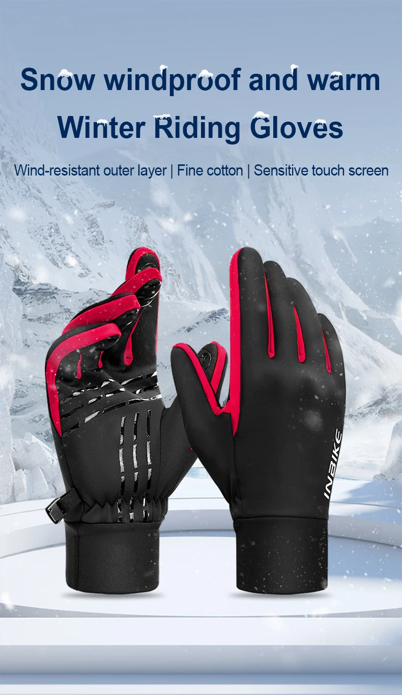 INBIKE Fahrradhandschuhe für Herren und Damen, warmer Fleece-Winter-Fahrradhandschuh zum Reiten, Fahrradhandschuhe, wasserdichtes Touchscreen-Zubehör – Detail 1