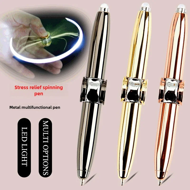 

Multifunctional Decompression Finger Rotate Luminous Gyro Pens Toy Fidgets Spinner LED Light Ballpoint Pen Metal Gyro Pen Gift