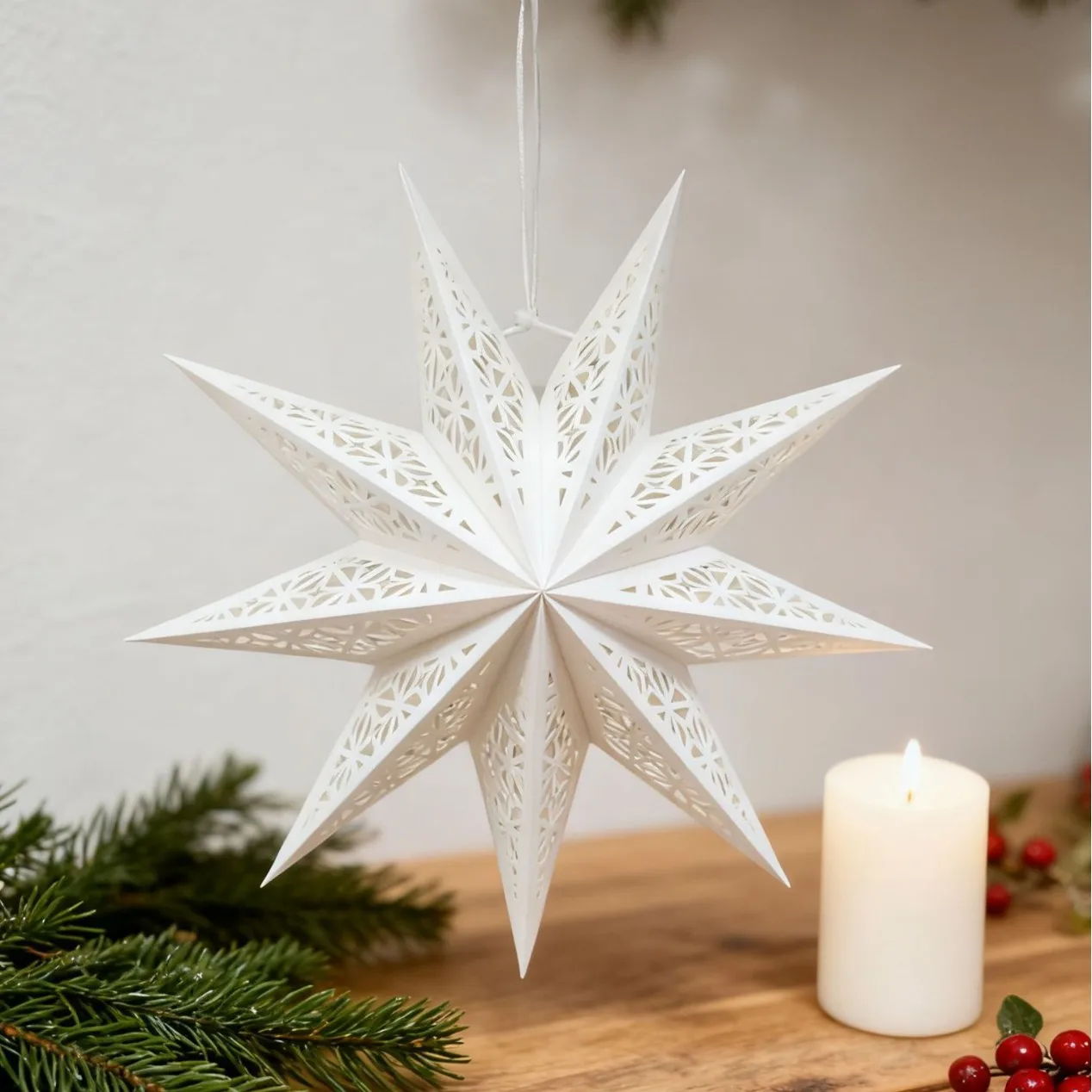 

Seven-pointed star paper lantern shade. Star-themed festival store, wedding decorations, hanging ornaments, decorative items for