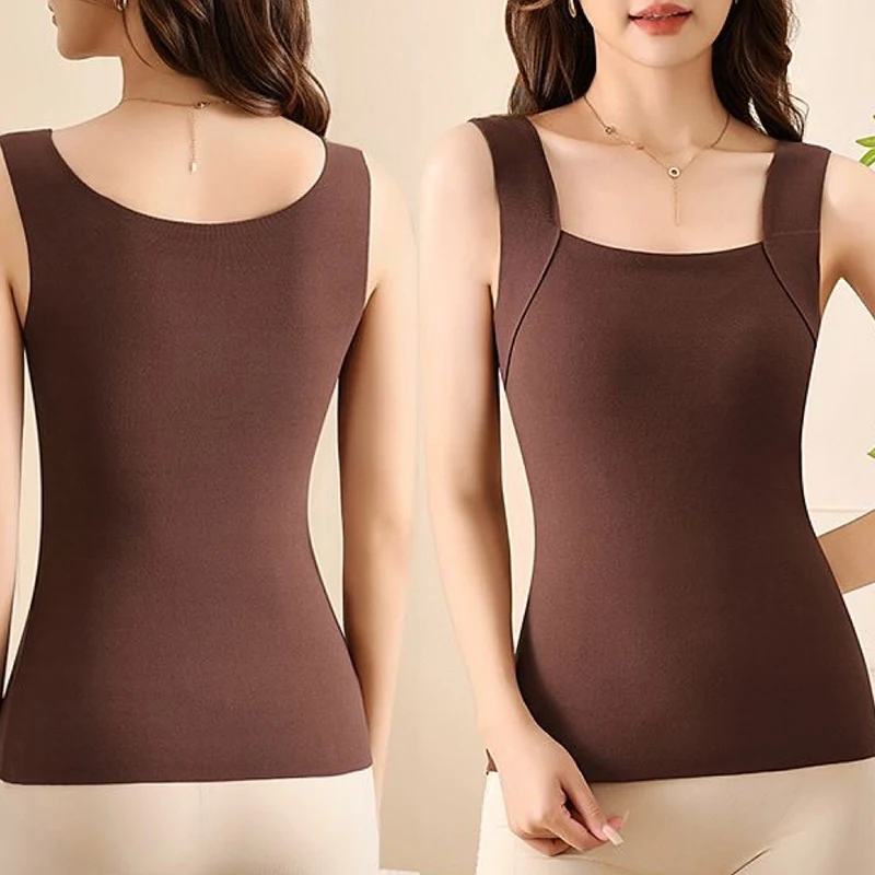 Autumn Winter Women Padded Slim Warm Vest Seamless Velvet Thermal Versatile Underwear Top Lady Simple Trendy Interior Tops L-2XL