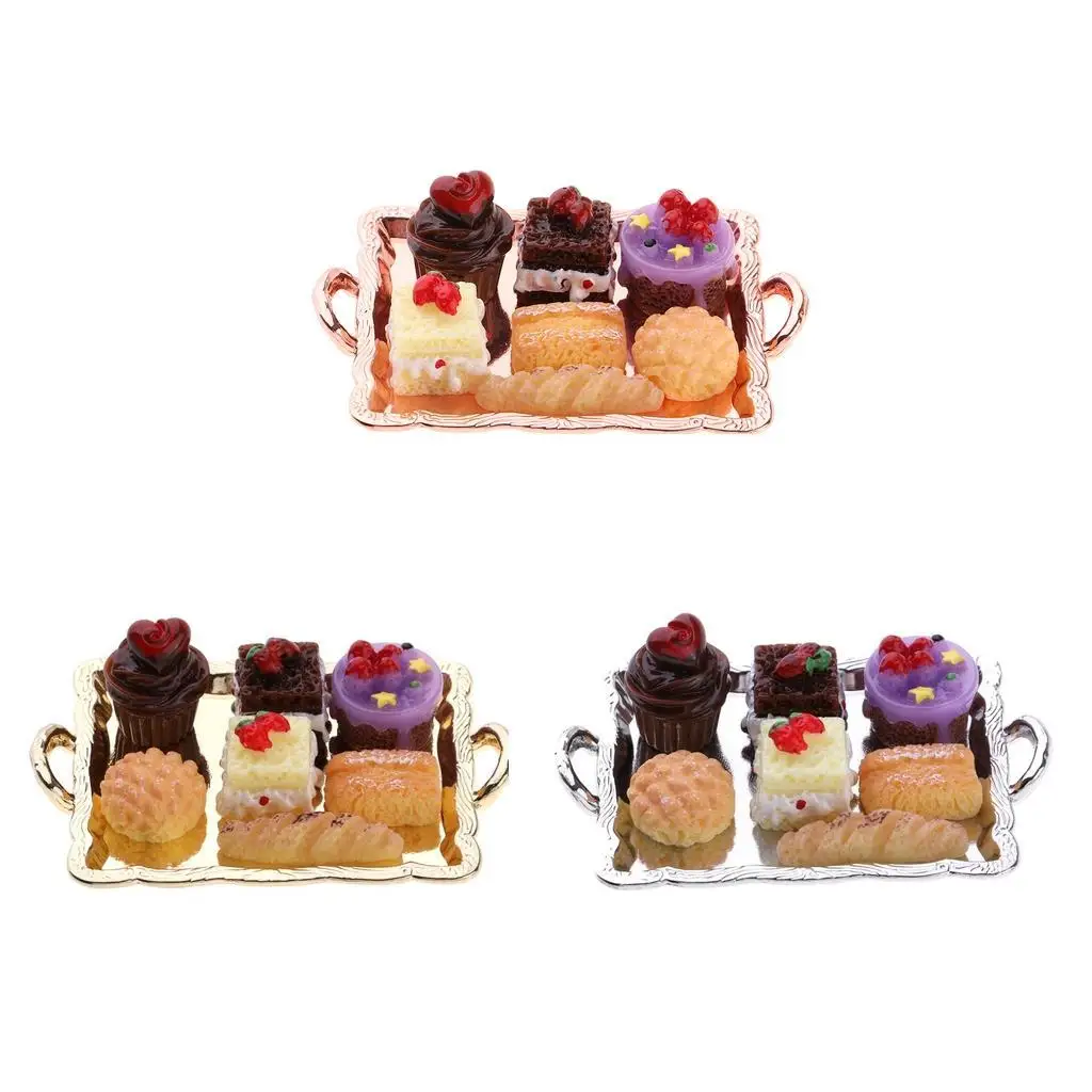 

Dollhouse Miniature Cupcake Food Bread Cake Set Alloy Kitchen Accessories for Child Pretend Play