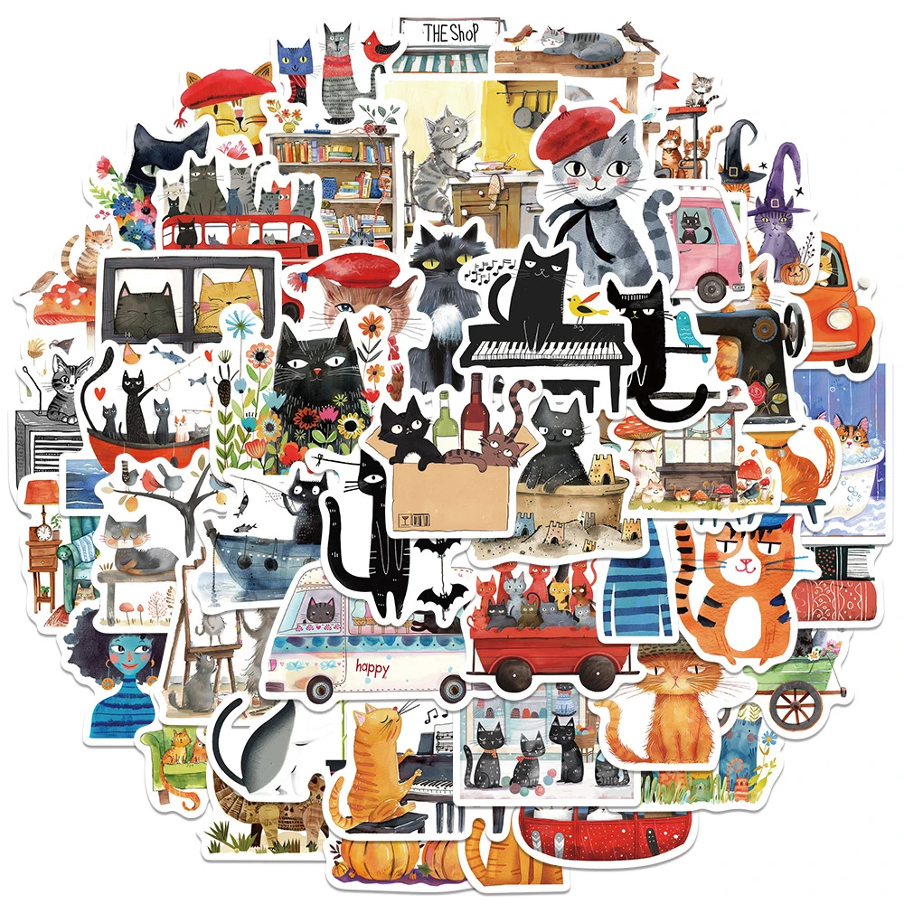 10/30/50pcs Cute Cartoon Art Cat Adesivi Impermeabile Graffiti Cancelleria Valigia Laptop Kawaii Animale Adesivo Giocattoli Divertenti Decalcomanie