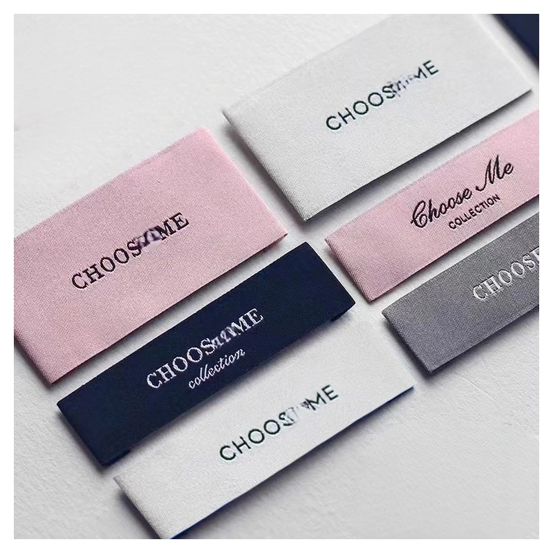 Customized Logo Weaving Collar Label Cotton Silk Fabric Embroidery Washing Tag High Density Clothing Main Mark Weaving Label