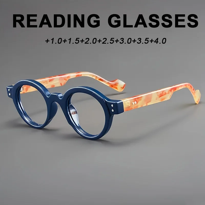 نظارات زرقاء على شكل سلحفاة عصرية مكونة من قطعة واحدة، نظارات قراءة دائرية على الطراز القديم، نظارات قراءة عصرية للرجال والنساء #1