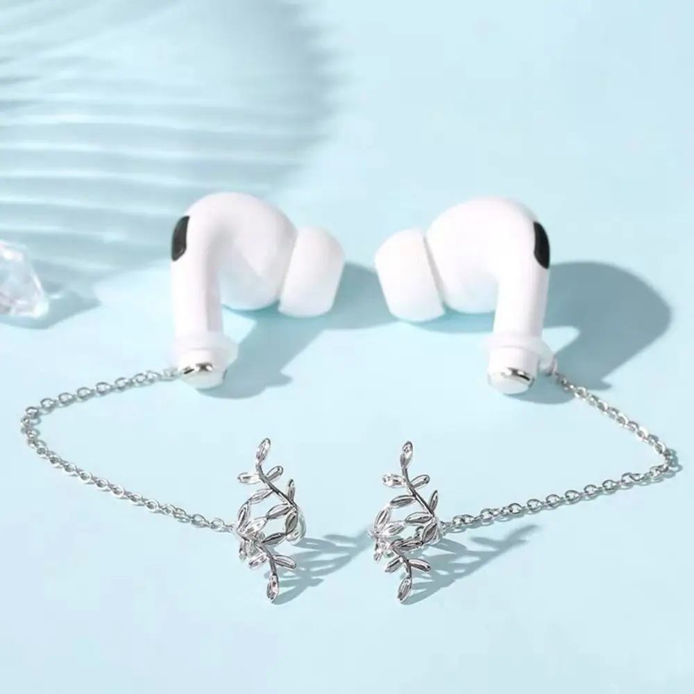 2pcs/pair Leaf Anti-Lost Earphone Clip Hollow Out Ear Clip Earphone Protection Chain Ear Decor Jewelry