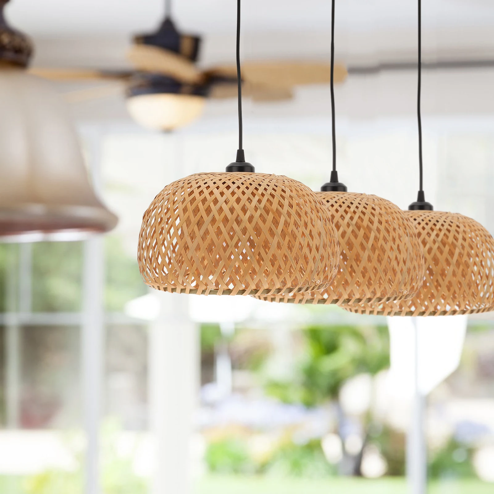 

Plug in Pendant Lamp Bamboo Lampshade Wicker Rattan Hanging Light for Dining Room Bedroom Bar Restaurant Hotel