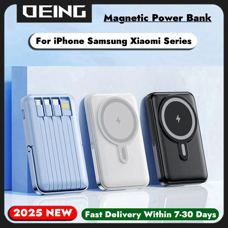 

10000mAh Magnetic Wireless Power Bank 22.5W Cable Fast Charging Powerbank Portable External Auxiliary Battery Pack Phone Charger