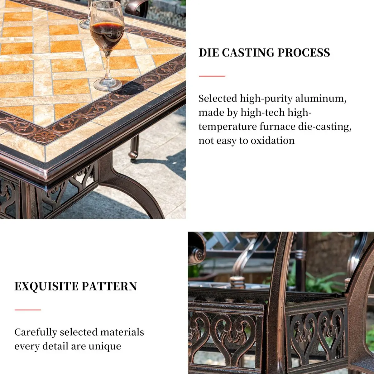 Waterproof Outdoor dining table with BBQ garden Restaurant Cast Aluminum ceramic tile table Patio Furniture Set With Baking tray