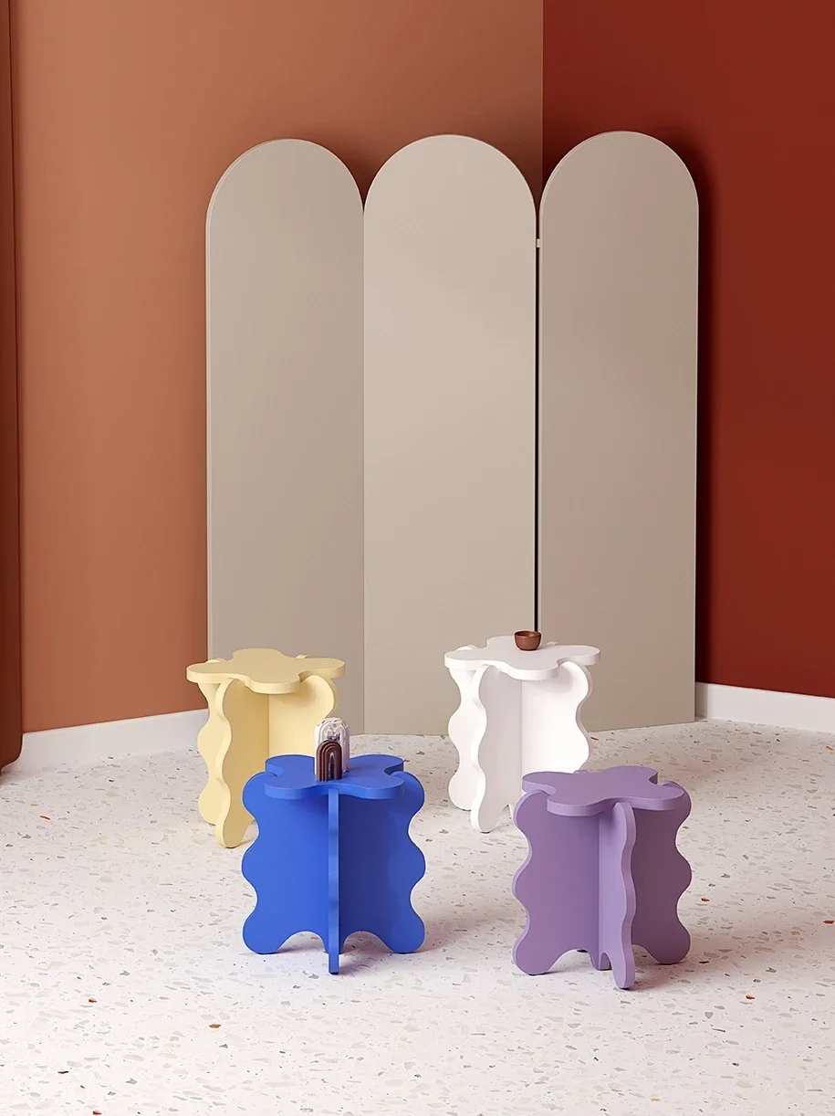 طاولة قهوة على شكل زهرة بتصميم إبداعي لغرفة المعيشة، طاولة جانبية بسيطة على شكل خاص للأريكة، طاولة جانبية مموجة كورية متعددة الألوان #2