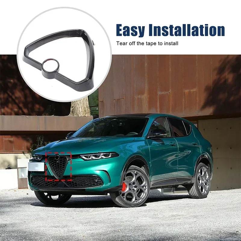 

For Alfa Romeo Tonali real carbon fiber car styling front grille logo frame cover sticker car exterior accessories 1Pcs