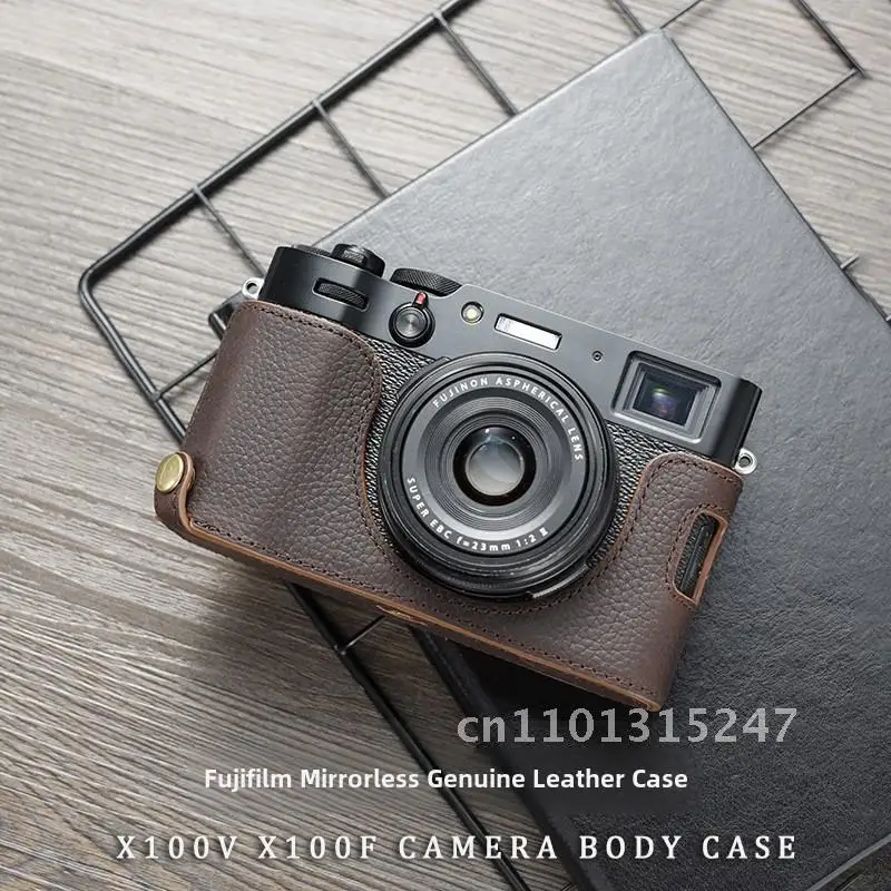 

Leather Camera Bag Case for Fuji X100F V S T Half Set Base Opening Durable Single Lens Mirrorless Unisex Handbag Protective