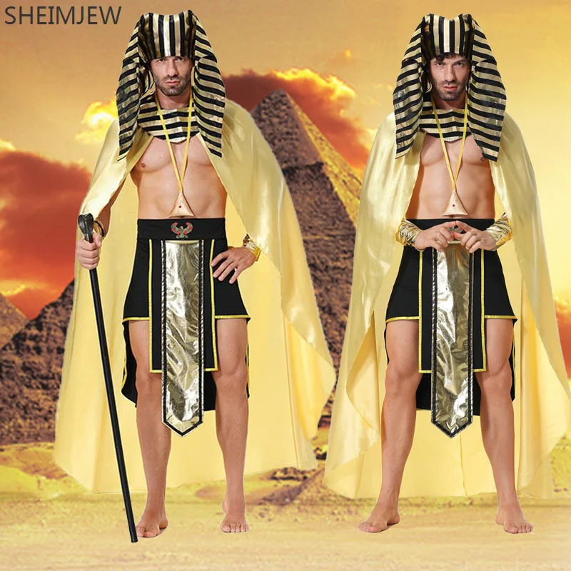 

New Halloween Adult Men's Egyptian Pharaoh Role Play Costume Egypt King Role Play Outfit Carnival Party Performance Dress Up