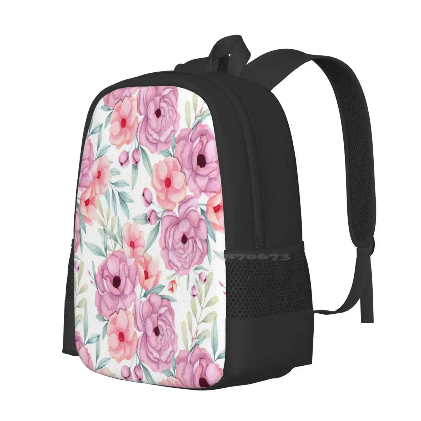 Floral Hot Sale Schoolbag Backpack Fashion Bags Floral Watercolor Flower Patterns Violet Flower Nature Botanical