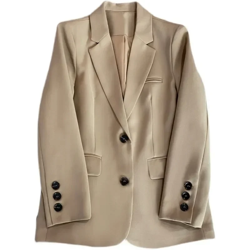 

Korean Khaki Black Women Suit Jacket Spring Autumn New Slim Single-breasted Notched Collar Long Sleeve Blazers Female Short Coat