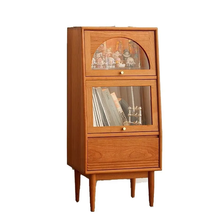 

Standing cabinet solid wood living room display storage bucket cabinet cherry wood small apartment narrow cabinet