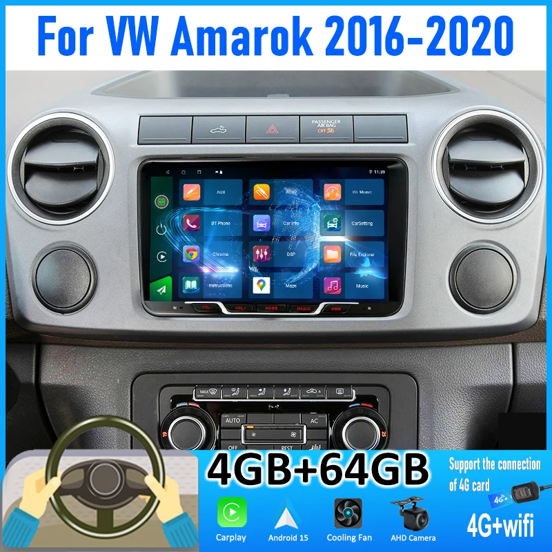 

9'' 4+64GB For VW Amarok 2016-2020 Car Radio Android 15 Auto Support Wireless Apple Carplay 4G+WIFI 2DIN FM GPS Bluetooth Stereo