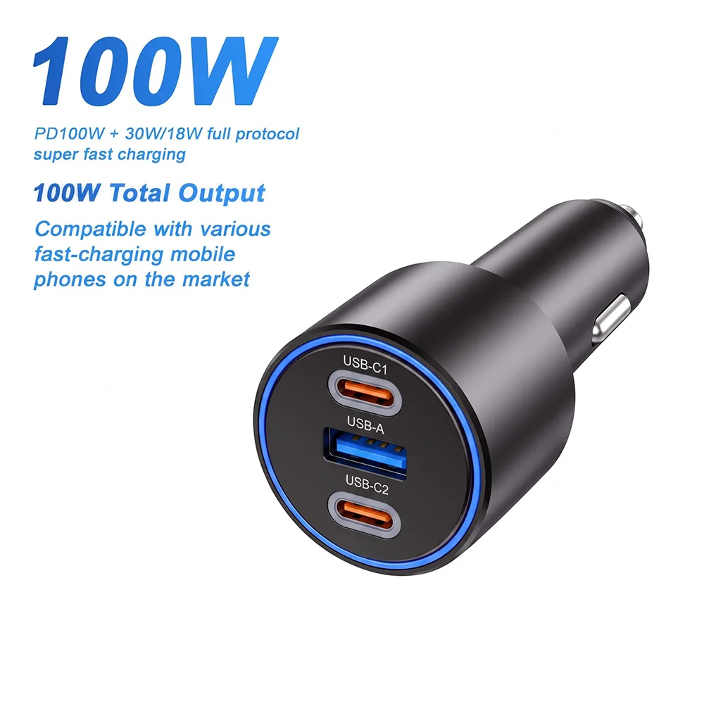 130W Car Charger USB C Fast Charge  Fast Car Charger USB C, 3 Port Fast Charging for Multi Device, for Apple iPhone 17/16/15/14