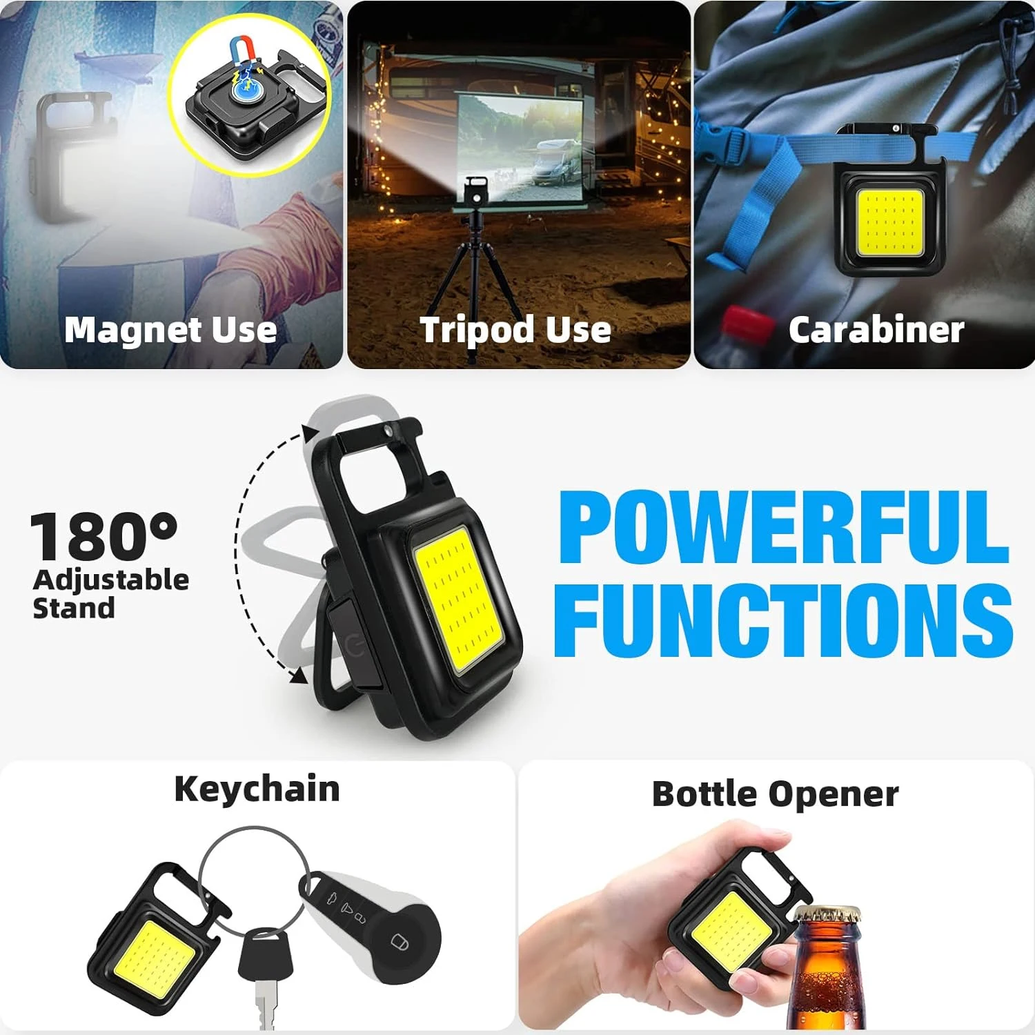 LED Mini Flashlight Waterproof Portable Rechargeable Keychain Light Small Repair Light Multi-function Bottle Opener Pocket Light