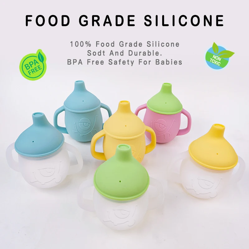 Portable baby drinking cup, handle bottle for newborn learning, silicone tableware, children's water bottle, baby drinking cup