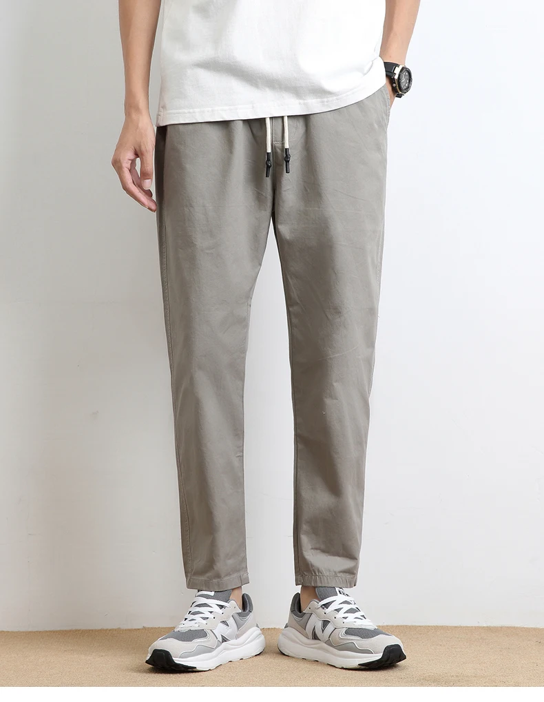 High Quality Summer Thin Men's Casual Pants 95%Cotton Breathable Solid Color Outdoor Elastic Waist Chino Trousers Male Amekaji