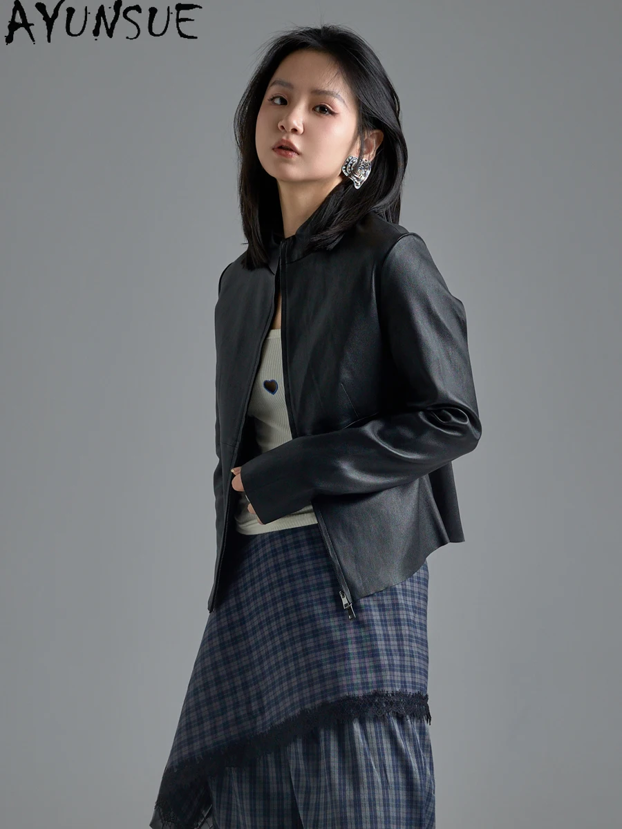 AYUNSUE Top Genuine Leather Jacket Women 2025 Real Sheepskin Womens Coat Stand Collar Autumn Clothes Slim Fit Jaqueta Feminina