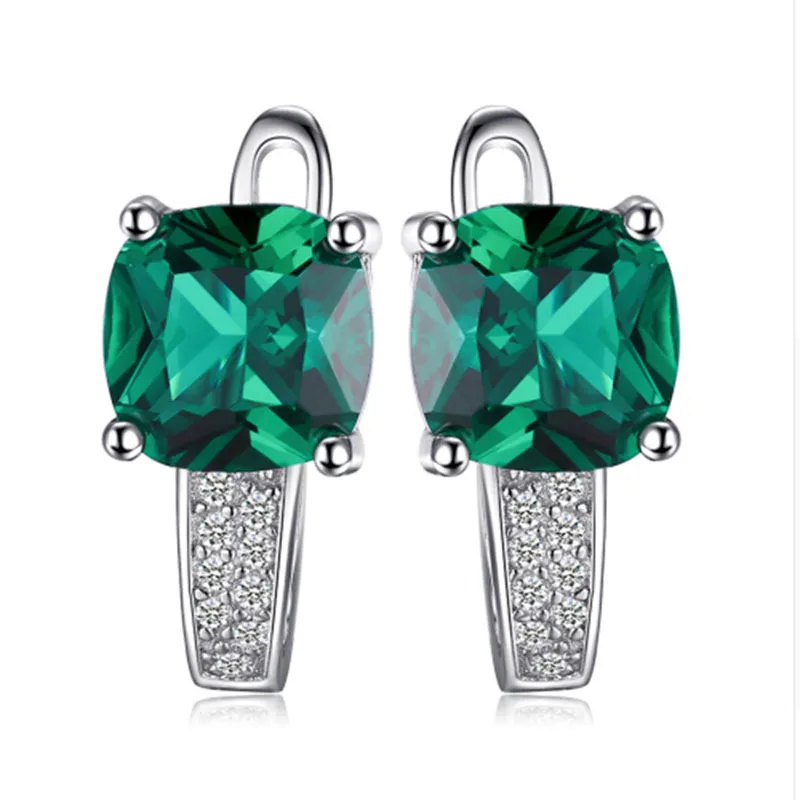 AMORUI 925 Sterling Silver Green Emerald Hoop Earrings for Women Fashion Gemstones Huggie Stud Earrings