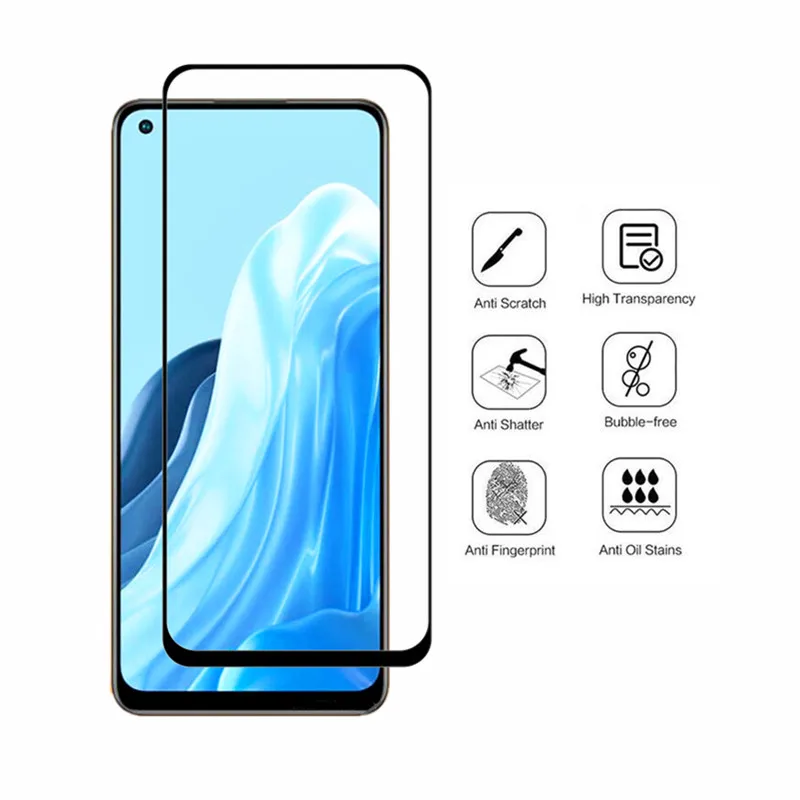 Screen Protector For OPPO Reno 7 4G Reno 7Lite Tempered Glass CPH2363 CPH2343 Front Film Anti-Scratch Black edge 3PCS