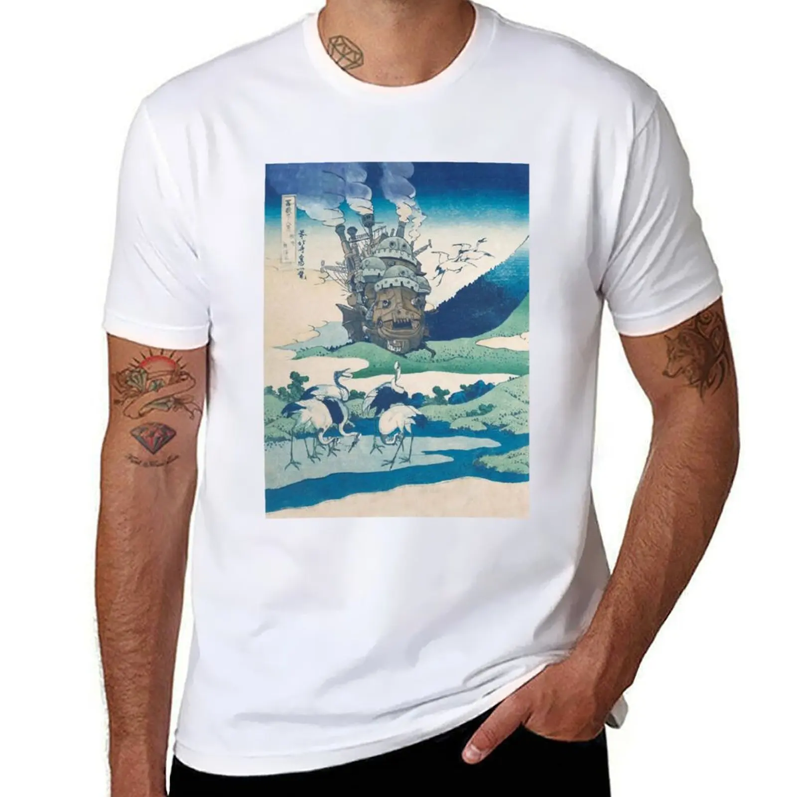 

Howl_s castle and japanese woodblock mashup T-Shirt t shirt for man black cotton t-shirt plain for man package T-Shirt