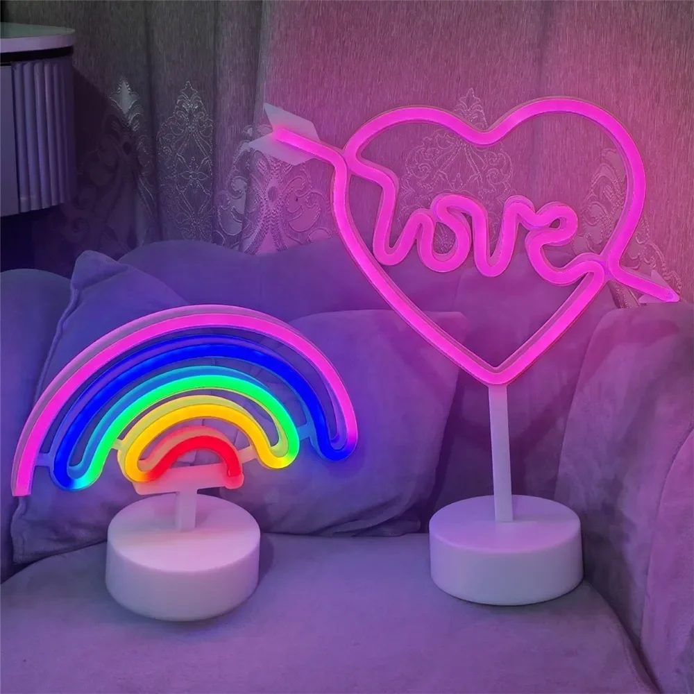 Cute Cactus Neon Sign Lights Battery & USB Powered LED Table Lamp for Party Wedding Birthday Gift Living Room Camping Home Decor