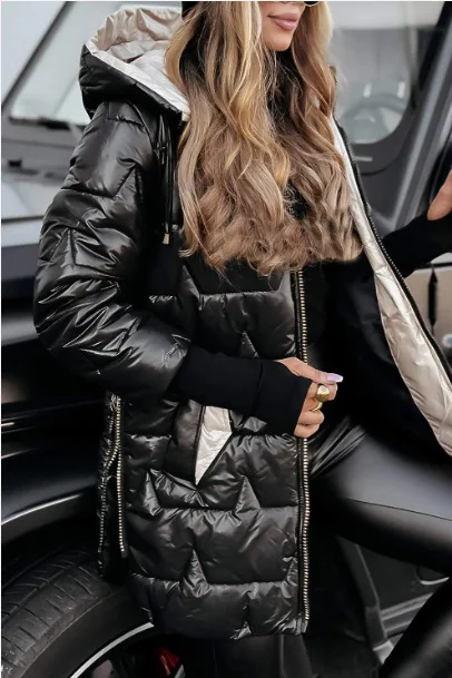 2025 Winter New Hooded Cotton Clothes Three Zipper Hooded Cotton Clothes Europe and America 6