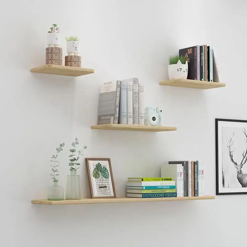 A Whole Pine Board Storage Shelf Wall Mounted Perforated Hidden Bracket Storage Shelf For Wall Storage And Decoration