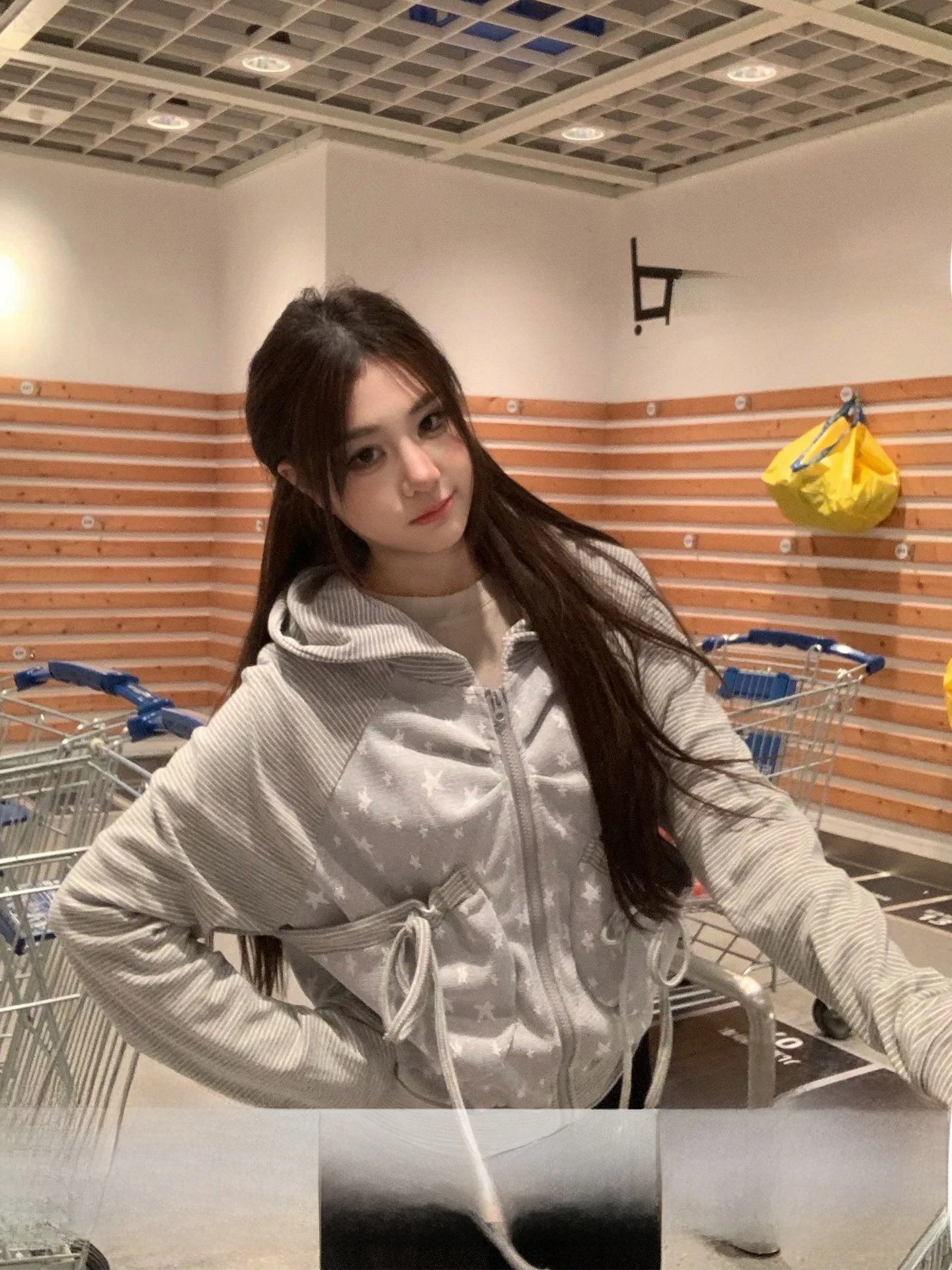 

American Style Star Print Striped Hoodie Women's Casual Spring Design Short Jacket Loose Fit Long Sleeve Polyester Fabric